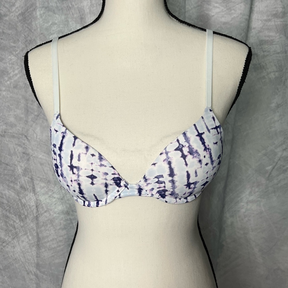 Junior’s SO Smooth Plunge Push-Up Tie-Dye Bra - Purple and White - 34A - Picture 2 of 11